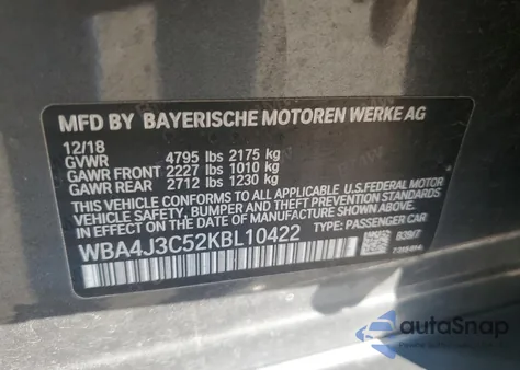 2019 BMW 430Xi Gran Coupe from USA, damaged, VIN WBA4J3C52KBL10422